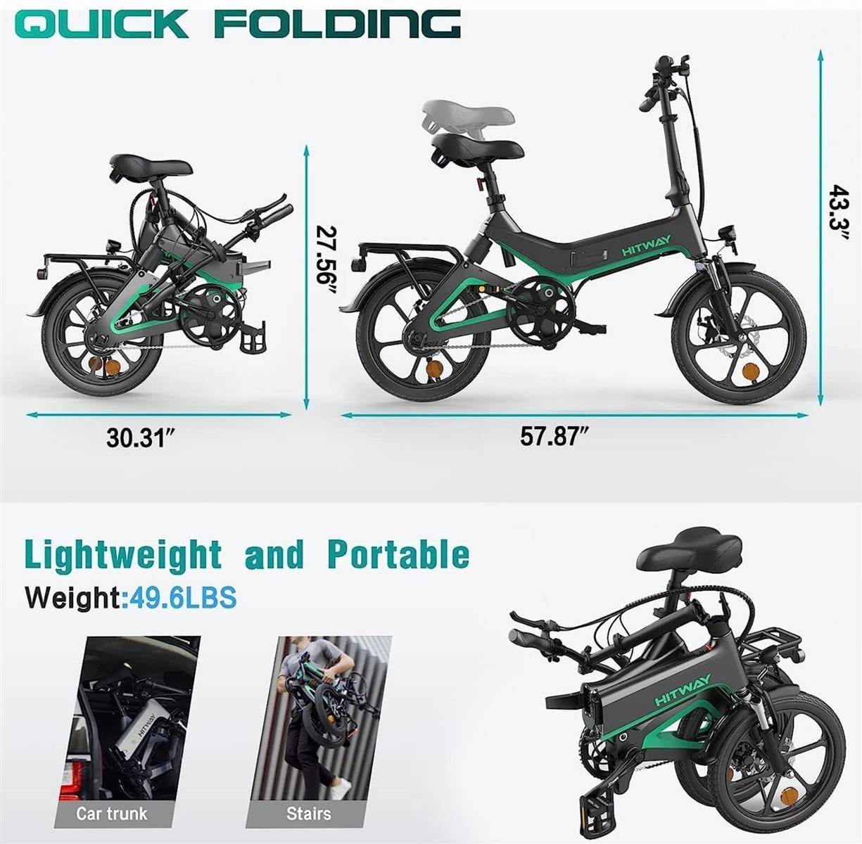 HITWAY BK2 E-Bike GR 16" 36V/7,8Ah/281Wh/120kg 70km Klapprad