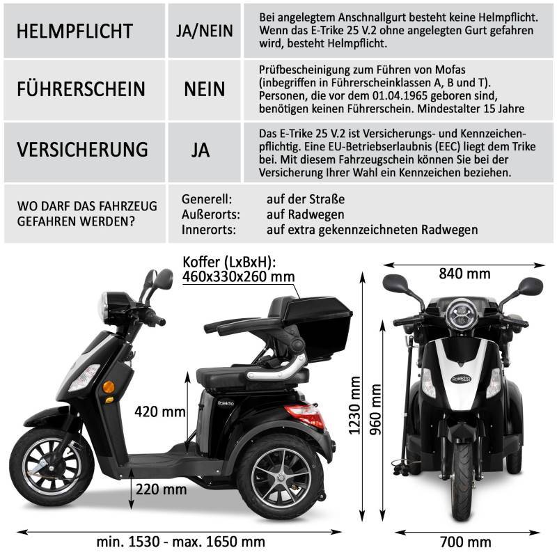 Rolektro E-Trike 25 V.2 Blei 25kmh/1000W/20Ah SW Seniorenmobil