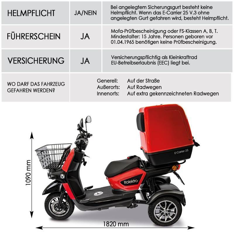 Rolektro E-Carrier 25 V.3 Li-Io 25kmh/1000W/32,5Ah SRT E-Roller