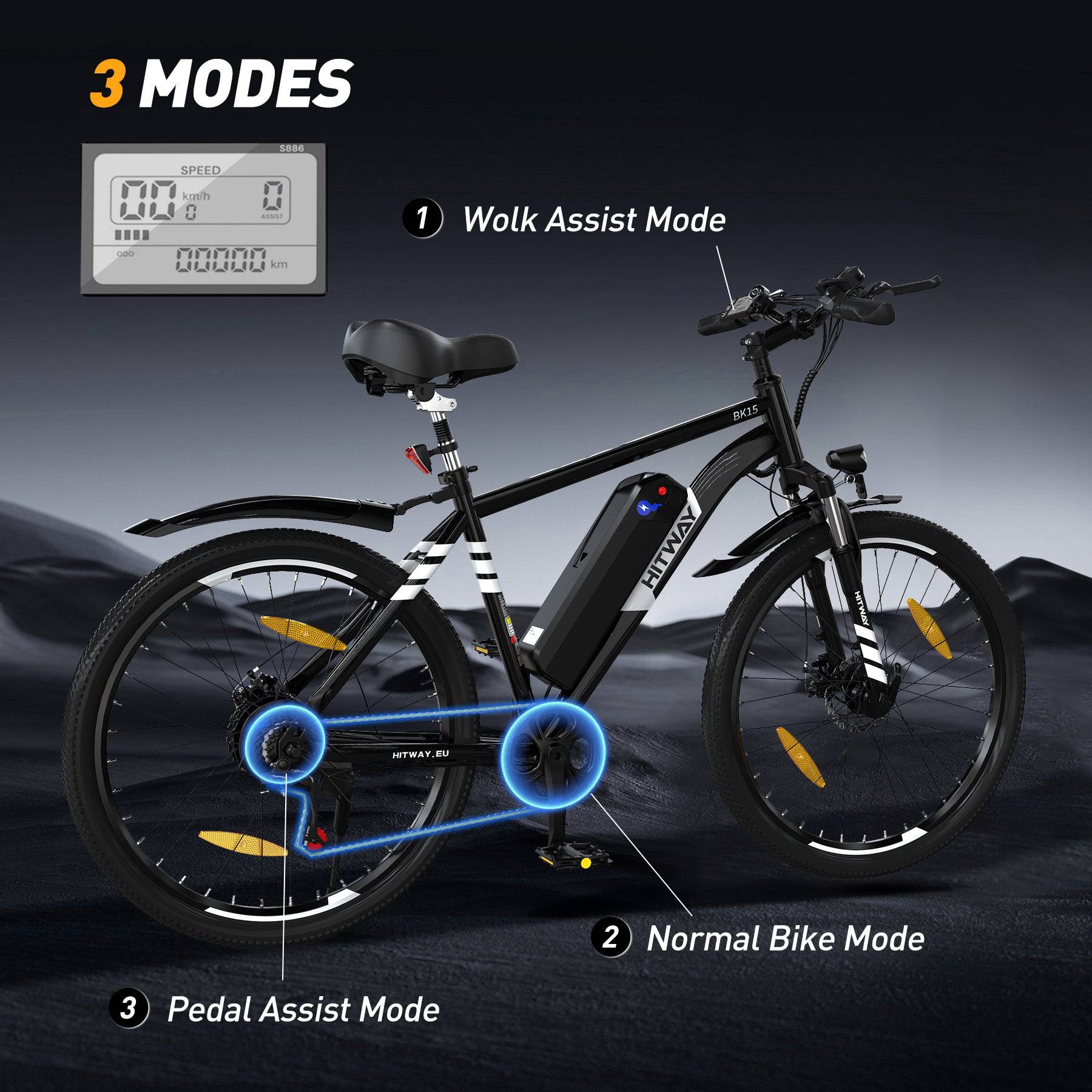 HITWAY BK15 E-Bike BL 26" 36V/12Ah/432Wh/120kg 90km Mountainbike
