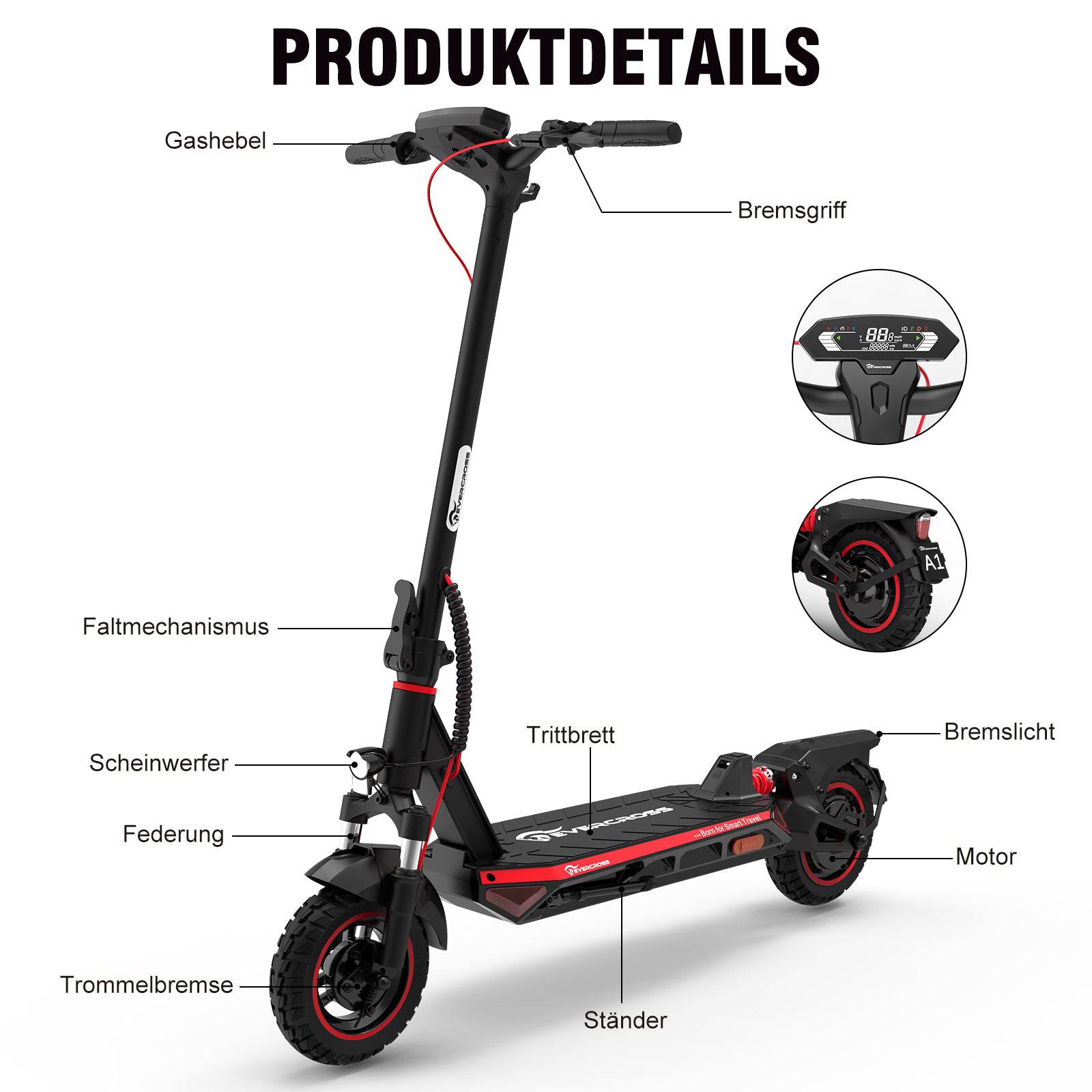Evercross A1-ABE SRT 22kmh 50km 734,4Wh 500W 120kg E-Scooter ABE