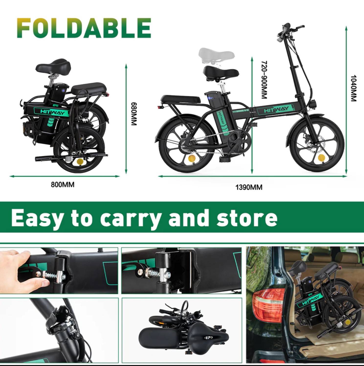 HITWAY BK5 E-Bike WS 16" 36V/8,4Ah/302Wh/120kg 70km Klapprad
