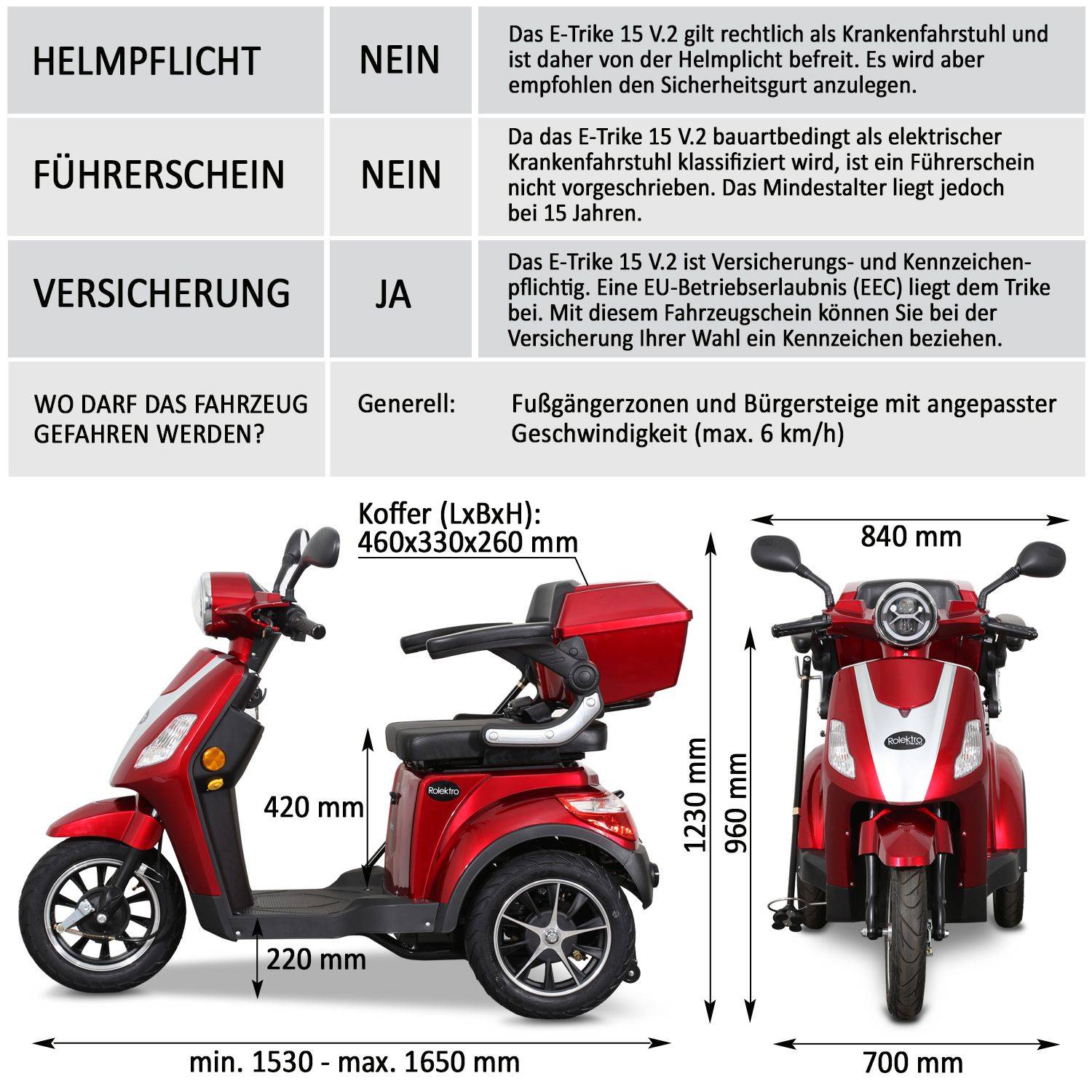 Rolektro E-Trike 15 V.2 Blei 15kmh/1000W/20Ah RT Seniorenmobil