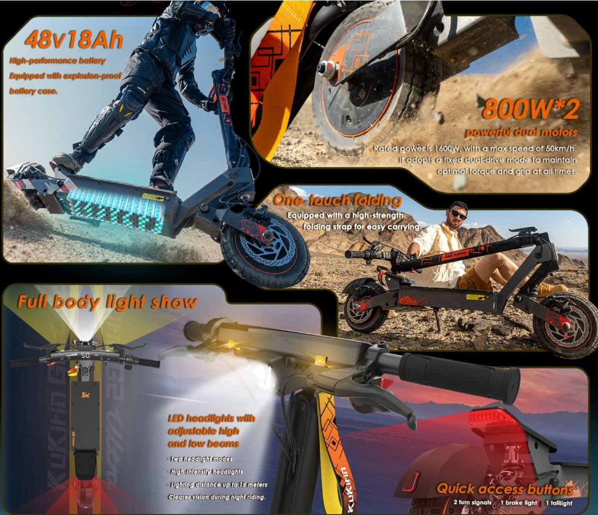 KuKirin G2 Ultra SW 50kmh 55km 864Wh 2x800W 120kg E-Scooter