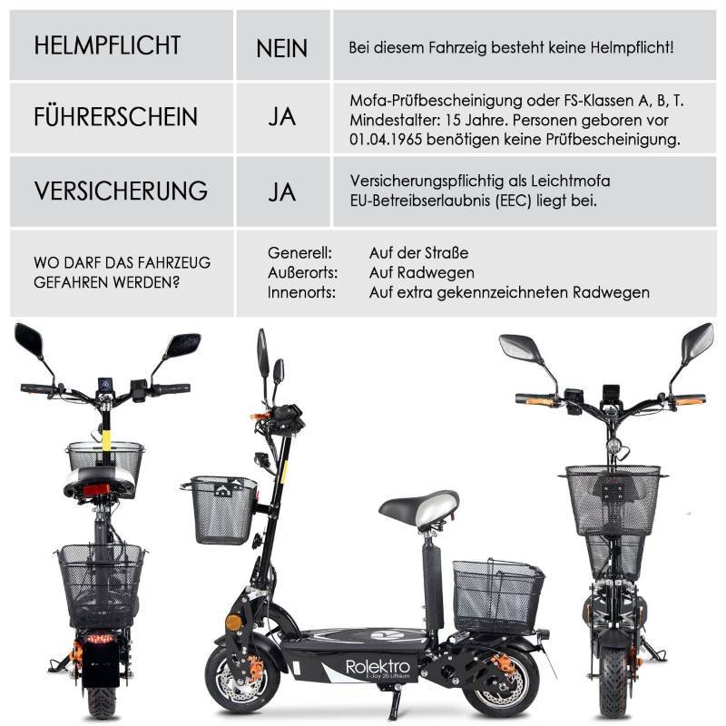 Rolektro E-Joy 20 Li-Io 20kmh/500W/20Ah/120kg/45km SW E-Roller
