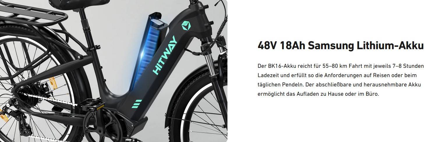 HITWAY BK16 E-Bike BL 26" 48V/18Ah/864Wh/120kg 80km Citybike