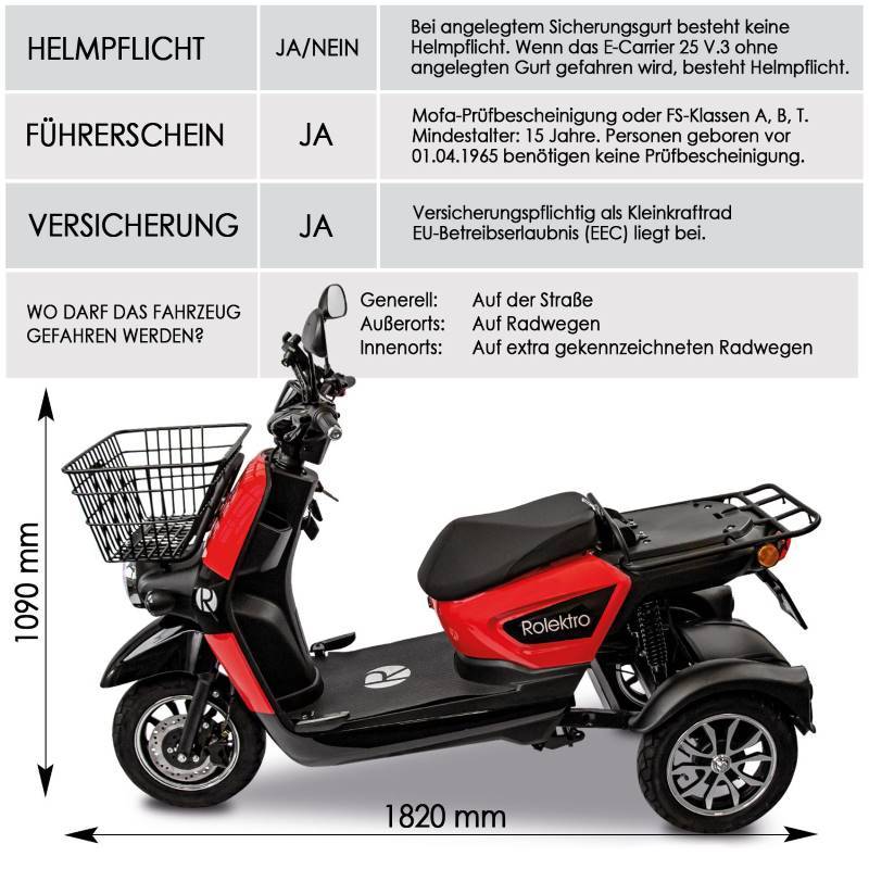 Rolektro E-Carrier 25 V.3 Li-Io 25kmh/1000W/32,5Ah SRT E-Roller