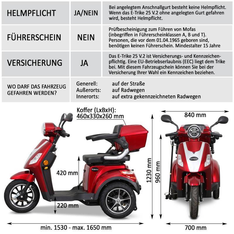 Rolektro E-Trike 25 V.2 Blei 25kmh/1000W/20Ah RT Seniorenmobil