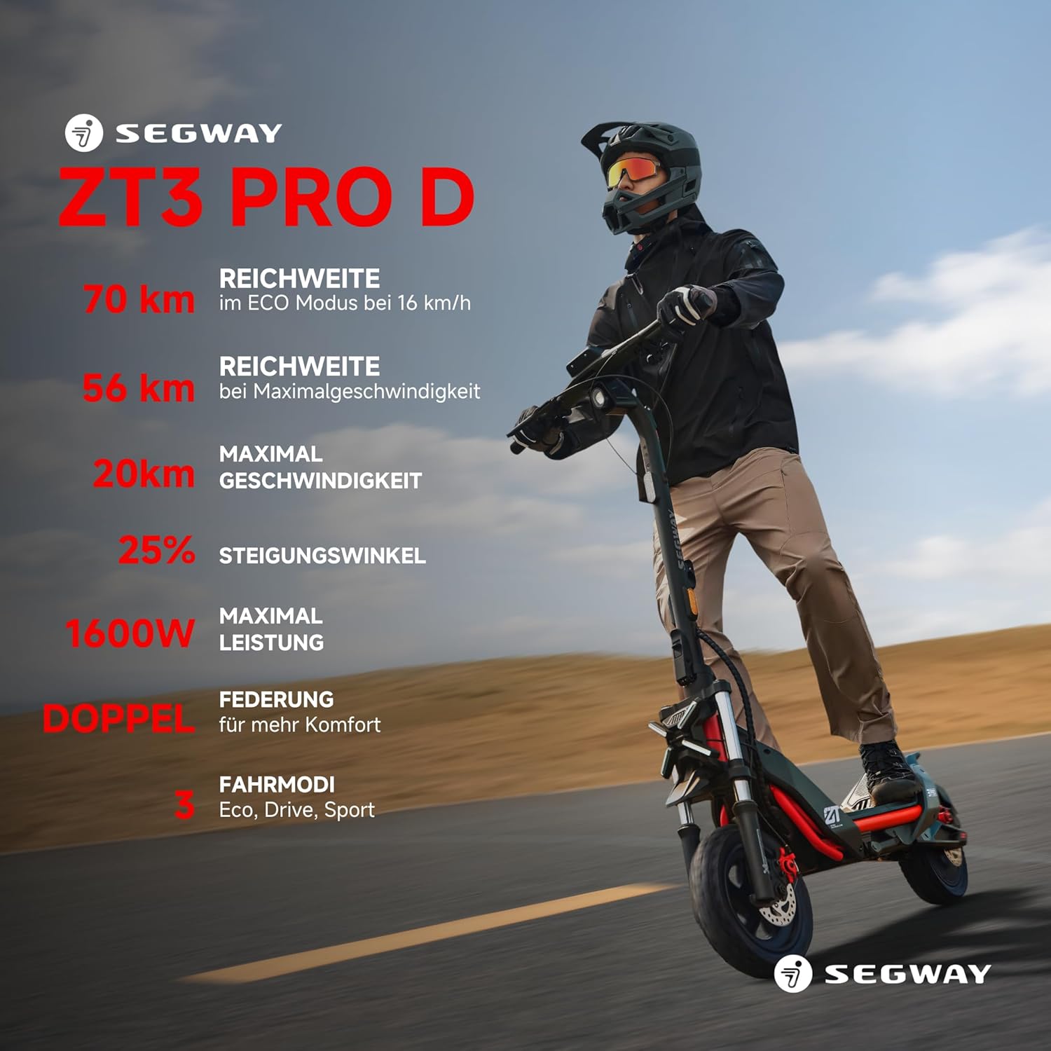 Segway Ninebot ZT3 Pro D SW 20kmh 70km 500W 1600W E-Scooter ABE