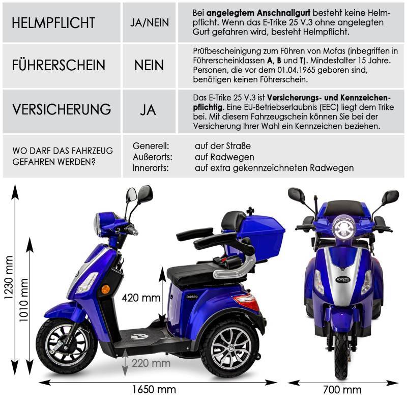 Rolektro E-Trike 25 V.3 Li-Io 25kmh/1000W/30Ah BL Seniorenmobil