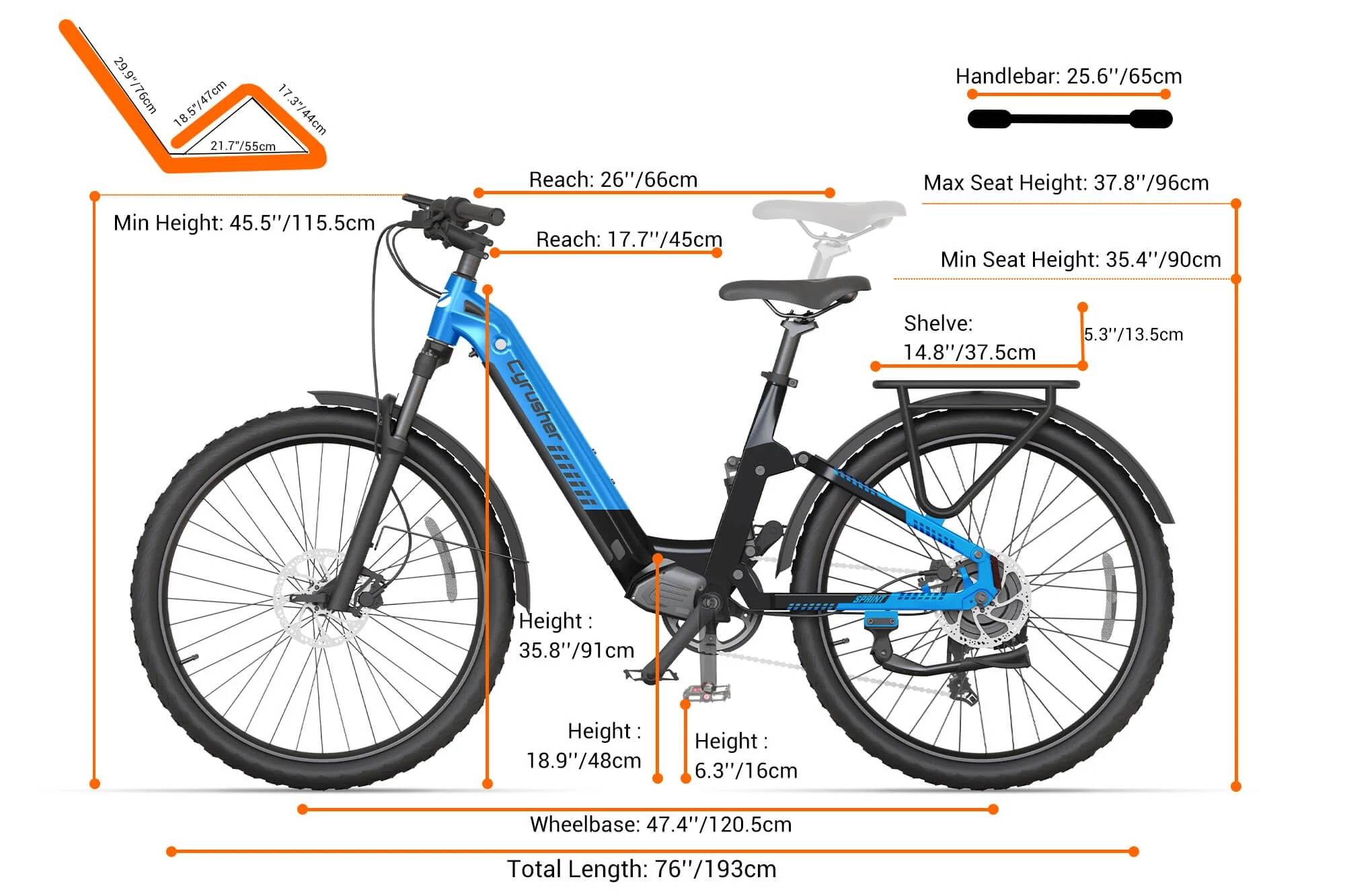 Cyrusher Sprint E-Bike WS 27,5 48V/15Ah/720Wh/158kg 95km Citybike